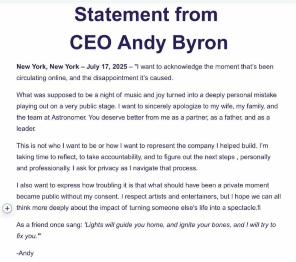 CEO Andy Byron's statement
